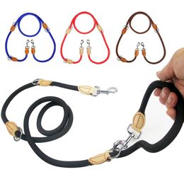 Dog Collars Leashes Multifunction Double Leash P Chain Collar Two Dog Leashes Nylon Adjustable Long Short Dog Training Leads Tied Dog Supplies 231216