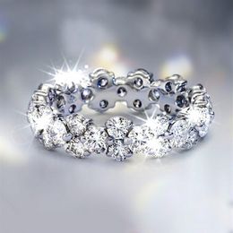 Vecalon Fashion ring Full round 5ct Cz Diamond Finger ring 10KT White Gold Filled Women Engagement Wedding Band ring Sz 5-112168