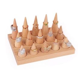 Natural Wood Cone Shape Finger Ring Stand Jewelry Display Holder Showcase Stands Rings Bracelet Tray 211105213n