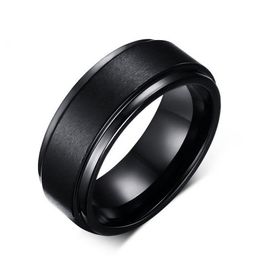 8mm Tungsten Steel Men's Black Rings Simple Engagement Ring Tungsten Carbide Wedding Band242U