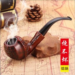 Smoking Pipe Sculptured resin glued wood pipe, washable, filtered, curved men's portable hammer pipe