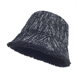 Berets Fashion Ladies Winter Warm Soft Stripe Thick Bucket Men Women Outdoor Fishing Caps Flat Top Panama Hats