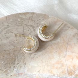 Stud Earrings Yixin French White Dripping Oil C Shape For Women Sweet Fashion Zirconia Earring Party Jewellery