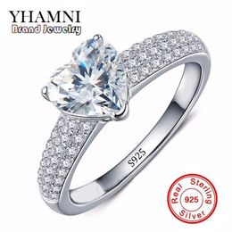 YHAMNI Fine Jewelry Solid Silver Rings For Women Real 925 Silver Wedding Rings Set Heart SONA CZ Diamond Engagement Ring Jewelry A281P