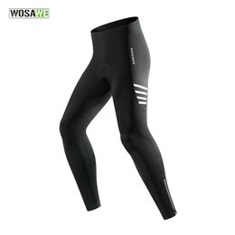 Cycling Pants WOSAWE Mens Winter Fleece Cycling Pants Warm Up Bicycle Pant Cushion Ride Bike Trousers Outdoor Sports Reflective Tights 231216