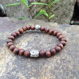 SN0408 Newest Design Jewellery Lines on wood bead bracelets Buddhist buddha head bracelet wood Jewellery for man299D