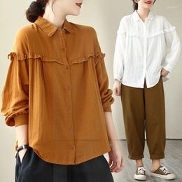 Women's Blouses 8347 Ruffle Patchwork Dual Yarn Sweet Shirt Women Long Sleeve Korea Chic Loose Casual Blouse Solid Colour OL Style Elegance