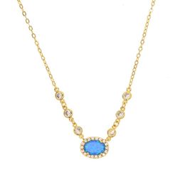 2018 high quality brass fashion jewelry blue fire opal gemstone cz link chain gold silver plated collar gemstone necklace270z