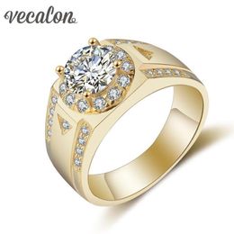 Vecalon Men Jewellery wedding Band ring 1 5ct diamond Cz Yellow gold filled 925 Sterling Silver Engagement Finger ring254p