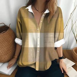 Women's Blouses Shirts & Coarse Cheque Retro Print Shirt Elegant Women Blouse Long-sleeved Large Size Clothing Top Camisas