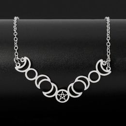 Stainless Steel Pentagram Chain Necklace Pentagram Sun Moon Pendant Necklaces Witchcraft Statement Jewellery gargantilla for Women2532