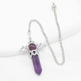 Pendant Necklaces Silver Plated Hexagon Column Amethysts Stone Link Chain With Wing Classic Jewelry