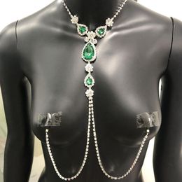 2020 Luxury Green Rhinestone Non Piercing Jewellery for Women Sexy Adult Body Nipple Chain Necklace194T