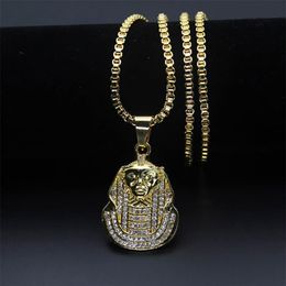 Men's African Jewellery Zinc Alloy 18K Gold Plated Egyptian Pharaoh Pendant Necklace 30 Box Chain Hip Hop146y