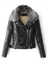 Women's Leather Autumn And Winter 2023 Solid Short Belt Wool Collar Motorcycle Coat Plush Fur Jacket Women