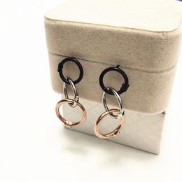 Fashion Women Silver Color Rose Gold Stainless Steel Round Hollow Three Circle Bear Animal Red Feather Earrings Pulseras Jewelry253B