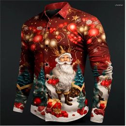 Men's Casual Shirts 3D Printed Santa Claus Christmas Tree Shirt Fall And Winter Cuffed Long Sleeve Four-Way Stretch 2023 Stop