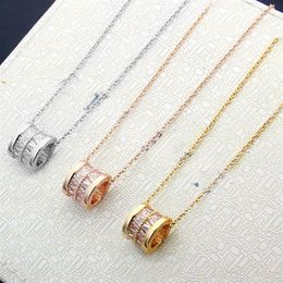 New Arrive Fashion Classic Lady 316L Titanium steel 18K Plated Gold Necklaces With Double Rows Strip-type Diamond Pendant 3 Color2560