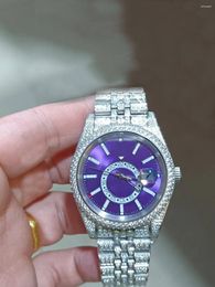 Wristwatches "Full Diamond 42mm Mens Watch: Five Beads Purple Dial Mechanical Movement"