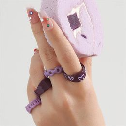 Wedding Rings Cute Graffiti Hand-painted Heart For Women Open Cuff Enamel Ring Korean Style Jewellery Gift Y2K Accessories