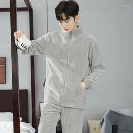 Men's Sleepwear 2023 Men Flannel Pajama Set Loose Zipper Winter Pajamas Coral Fleece Plus Size Cardigan Nightgown Fashion Cozy Pyjama