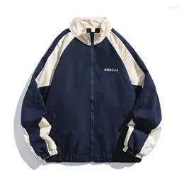 Men's Jackets Japanese Color-blocking Stand Collar Jacket Harajuku Fashion Loose Casual Baseball Suit Couple High Street Oversized Coat