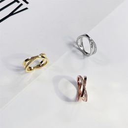 Designer Rings For Women Rings X Shape Diamonds Hollow out Gold Silver Rose Mens Luxury Jewellery Titanium Steel Gold-Plated Never F292F