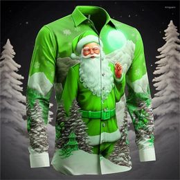 Men's Casual Shirts Santa Claus Festival Shirt 3d Print Christmas Long Sleeve Party Fashion Men Clothing