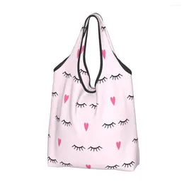 Shopping Bags Cute Closed Eyes Bag Foldable Grocery Tote Large Capacity Cartoon Beauty Eyelash Recycling Washable Handbag