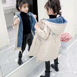 Down Coat Girls' Autumn And Winter Clothes 2023 Children's Clothing Fleece Padded Middle Big Children Mid-Length P