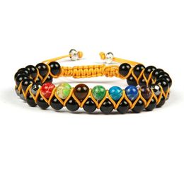 7 Chakra Healing Yoga Bracelets 6mm Natural Sediment & Black Onyx Stone Beads Double Row Macrame Jewellery Whole 10pcs3345