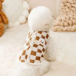 Dog Apparel Puppy Plaid Vest Bear Pulling Fleece Winter Teddy Warm Clothes Bichon Open Button Top Pet Casual Coat Cute Small
