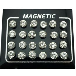 REGELIN 12 Pair lot 4 5 6 7mm Round Crystal Rhinestone Magnet Stud Earring Puck Women Mens Magnetic Fake Ear Plug Jewelry245v