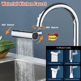 Kitchen Faucets Multifunctional Sink Waterfall Faucet Pressurized Bubbler Splash proof 4 Modes Spout Bathroom Basin Tap Extender Adapter 231216