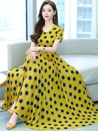 Party Dresses 2023 Yellow Casual Beach Chic Prom Dress V-Neck Chiffon Summer Fashion Women Korean Elegant Bodycon Maxi For Blue