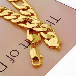 12mm Wide 24K Real Yellow Solid Gold GF Mens Necklace 24inch Curb Chain Jewellery 234S