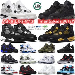 4 Chrom Black Cat 4s Herren Kinder Basketballschuhe rosa weiße Donner mittelgroße Olivensegel gefrorene Momente rote Zement Männer Frauen Trainer Sport Sneakers Kid Schuh