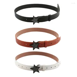 Belts Fashion Womens Leather With Star Buckle 1" Wide Faux Casual Waist Belt For Jeans Pants 3 Colours