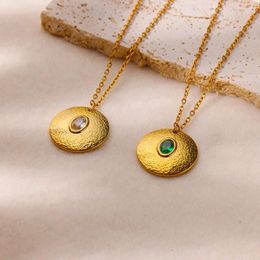 Pendant Necklaces Fashion Green Zircon Round Necklace For Women Gold Plated Stainless Steel Chain Geometric Jewellery Party Gift