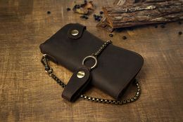 Wallets Handmade Vintage Crazy Horse Genuine Leather Man's Long Wallet Multi-function Top Layer Cowhide Zipper Card Holder