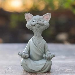 Decorative Objects Figurines Meditation Cat Sculpture Garden Decoration Resin Yoga Sitting Zen Home Ornament Outdoor Figurine Decorations 231216