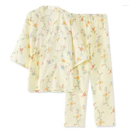 Ethnic Clothing Style Kimono Pyjamas Pure Cotton Double Yarn Trousers Tied Cardigan Sweat Steamed Home Clothes All Thin