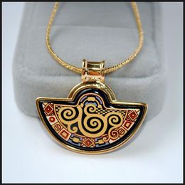 Klimt Series 18K gold-plated enamel necklaces for woman Fan Pendant Necklace for lady necklace Wedding jewelry273c