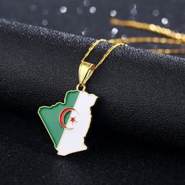 Country Algeria Map & Flag Pendant Necklace Gold Color Trendy Jewelry Maps of Algeria Ethnic Gifts Bijoux Femme225I