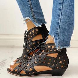Sandals Comemore 2024 Summer Shoes Fashion Lace Up Low Heel Ladies Sandal Large Size 42 Casual Hollow Out Sandalias Wedge Women