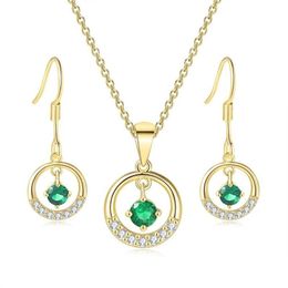 Chains TENGTENGFIT Cubic Zirconia Pendant Yellow Gold Plated Necklace & Earrings Green Simulated Emerald Fashion Jewelry Sets289m