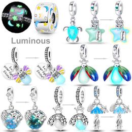 Luminous Charms Beads 925 Silver Constellations Firefly Jellyfish Bulb Star Moon Dangle Fit Original Pando Bracelet Jewellery