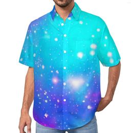 Men's Casual Shirts Abstract Galaxy Beach Shirt Blue And Pink Hawaiian Male Vintage Blouses Short Sleeve Custom Tops Large Size