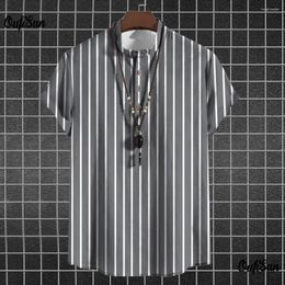 Men's Casual Shirts Summer Striped For Mens Hawaiian Graphic Clothing Short Sleeve Tops Streetwear Oversized Male Henleys 2024