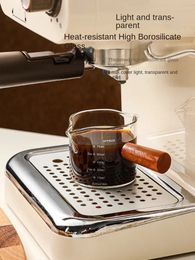 Other Drinkware KAWASIMAYA Coffee Mug Glass with Scale Espresso ction Measuring Cup Wooden Handle Milk S Ounce Cups 231216